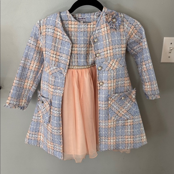 Blueberi Boulevard Woven Dress Set in Blue and Peach - Picture 1 of 10
